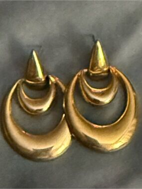 Vintage Napier Gold-Tone Double Hoop Door knocker Drop Earrings